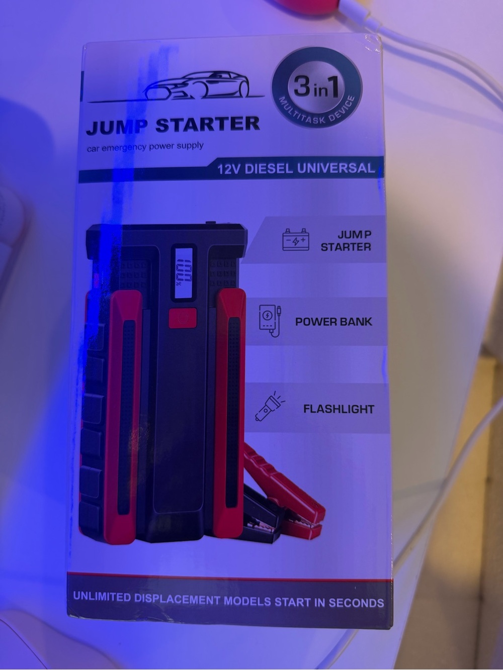 3-in-1 Black & Red Jump Starter Power Bank with Flashlight